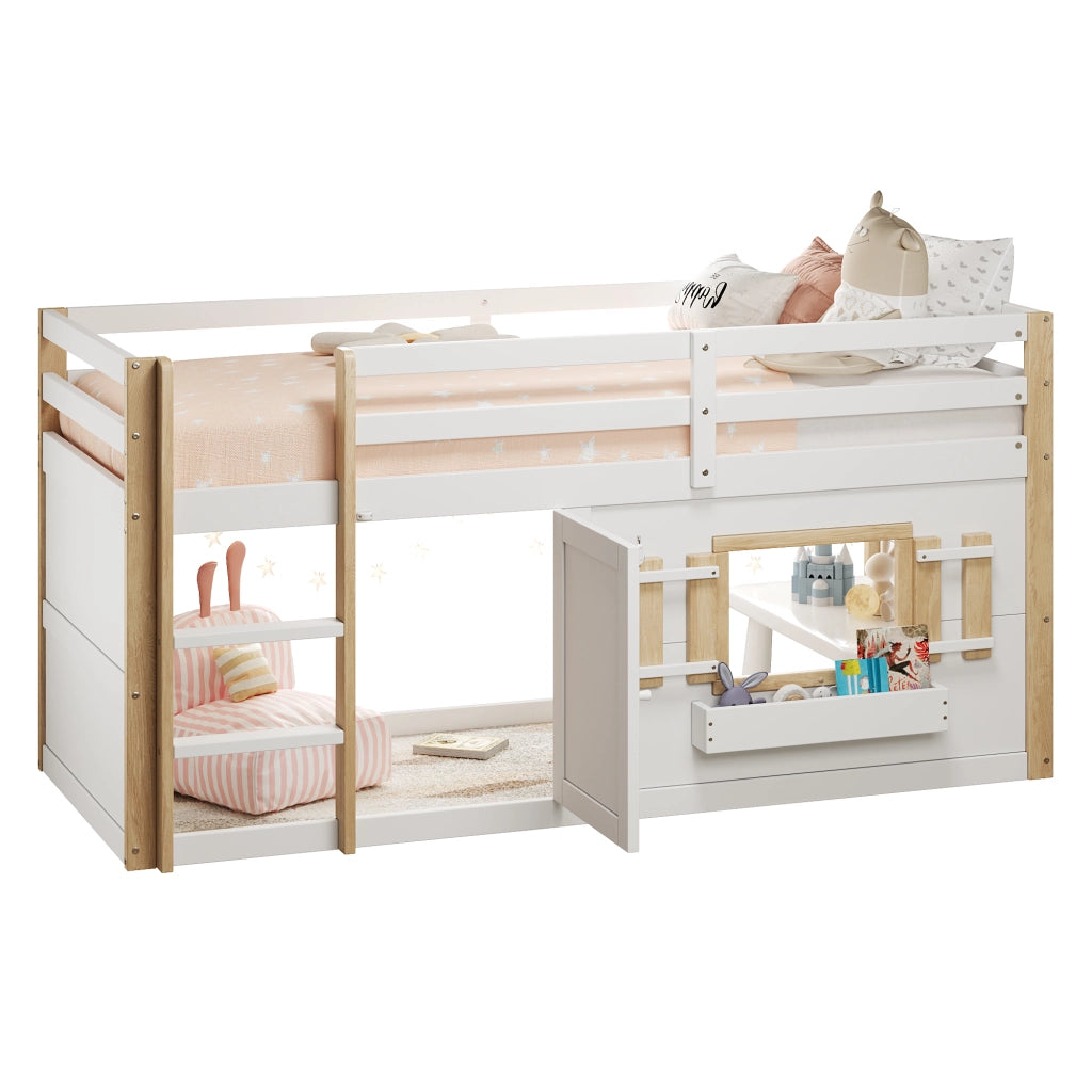 Letto a castello in legno massiccio 90x200 cm, bianco, con rete a doghe, senza materasso