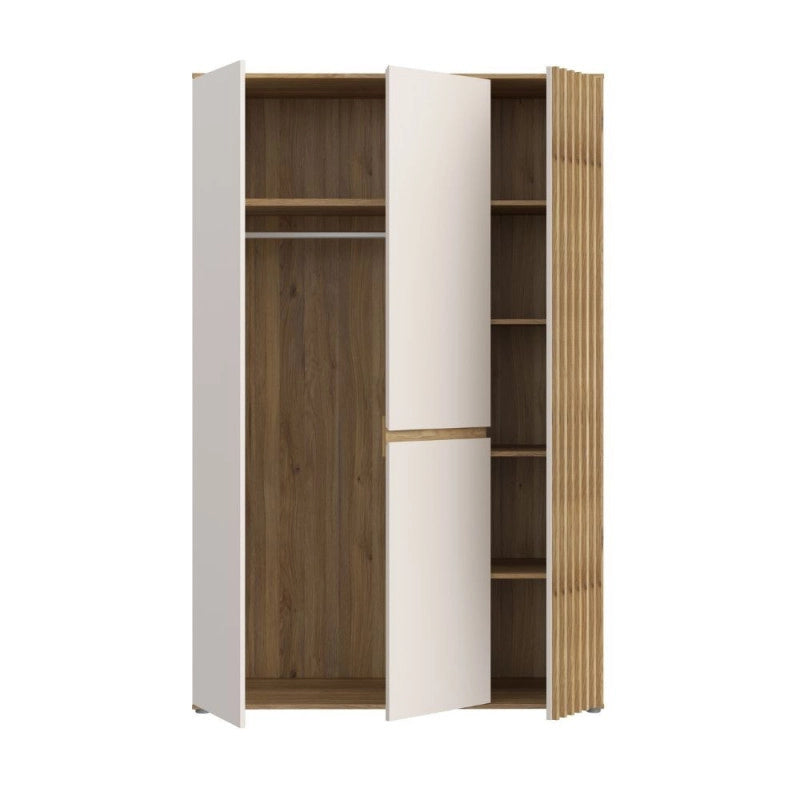 Armadio Neutra con 3 ante con dettaglio cannettato cahsmere e rovere