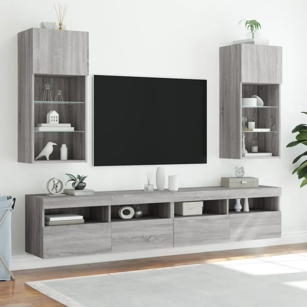 Mobili TV con Luci LED 2pz | Armadietto TV | Mobile Porta TV Grigio Sonoma 40,5x30x90 cm