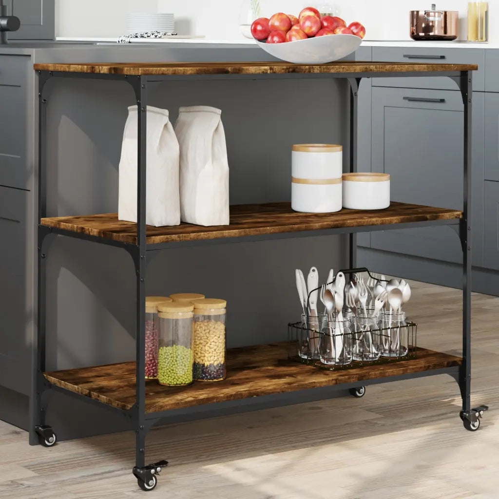 Carrello da Cucina-Scaffale per Cucina Rovere Fumo 102x50x95 cm Legno Multistrato