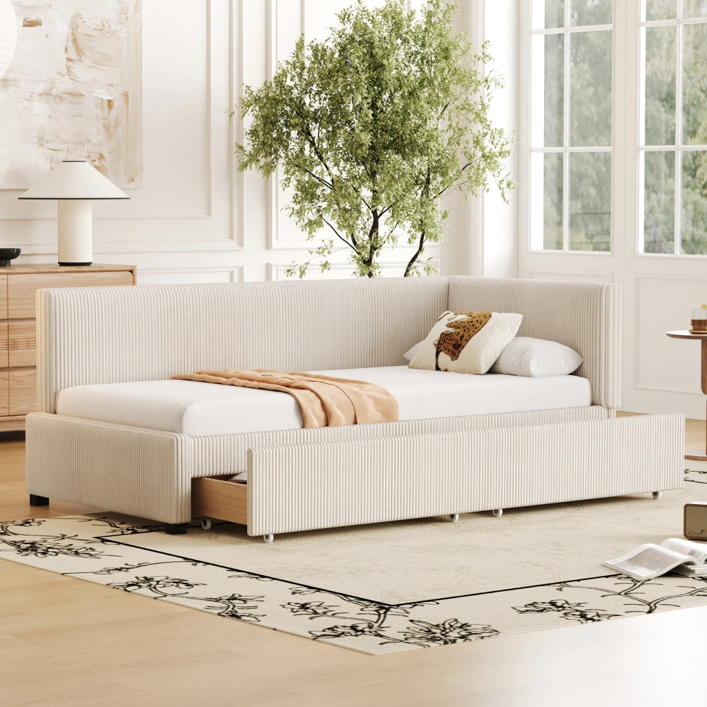 Letto poltrona con stoccaggio in velluto beige 90x200 cm