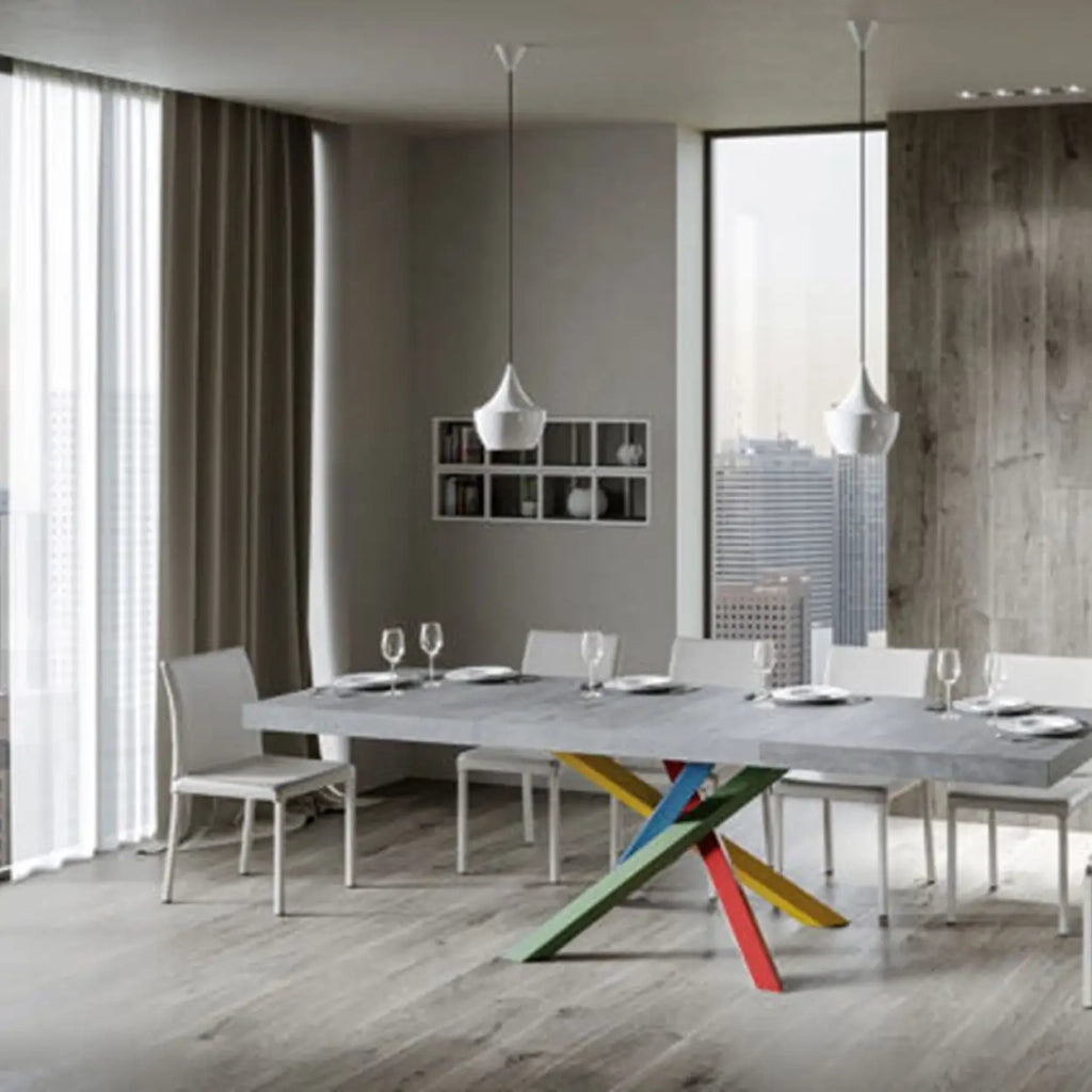 Tavolo allungabile 200/460x90 cm Volantis Premium colore cemento gambe multicolore 4/B