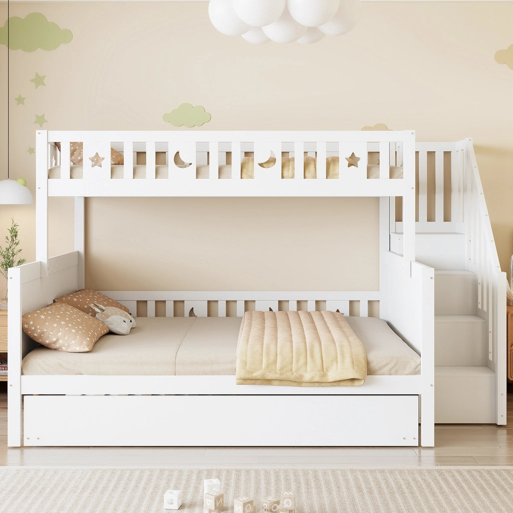 LETTO A CASTELLO 90x200/140x200 cm Bianco in legno con scaletta e letto estraibile