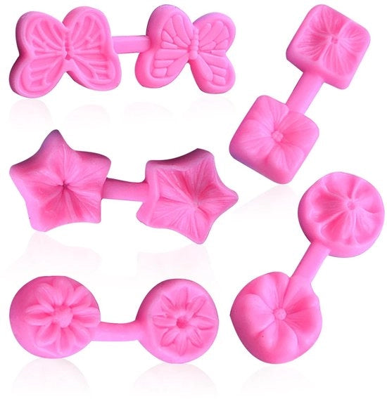Siliconenvormen per Cottura - 5 Pezzi - Rosa - Disegno Fiorale - Strumenti per la Cottura - Superficie Antifango - Leggeri - Forme per la Cottura