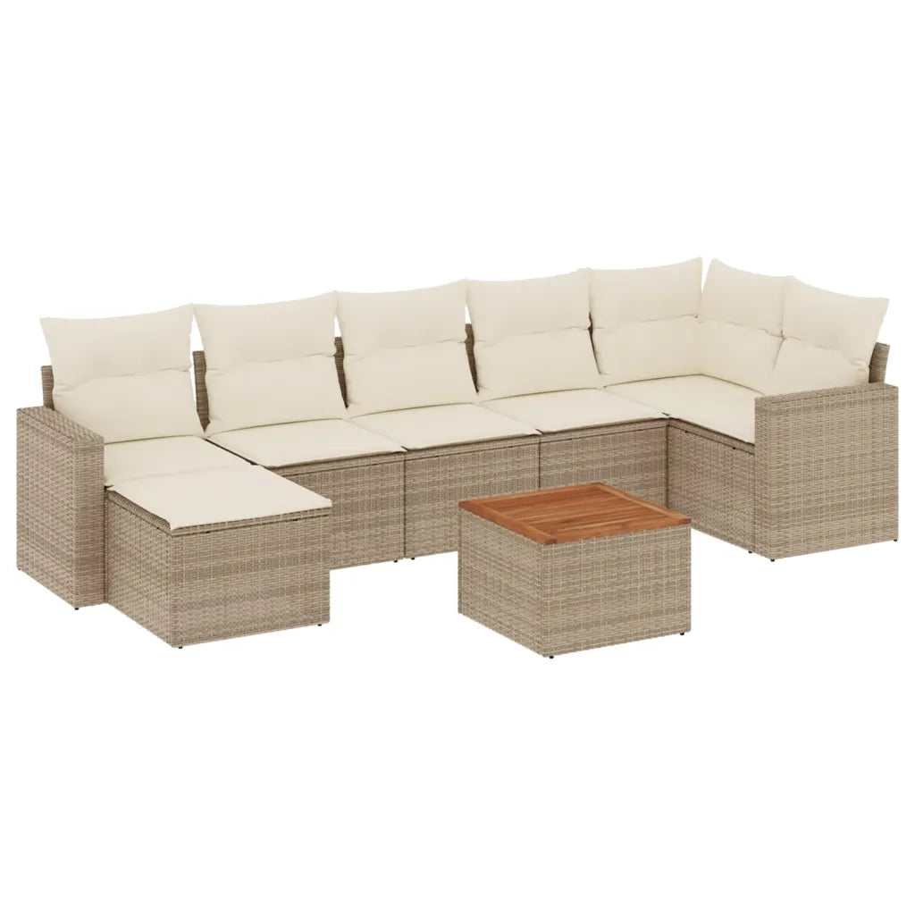 Set Divano da Giardino 8 pz con Cuscini Beige in Polyrattan