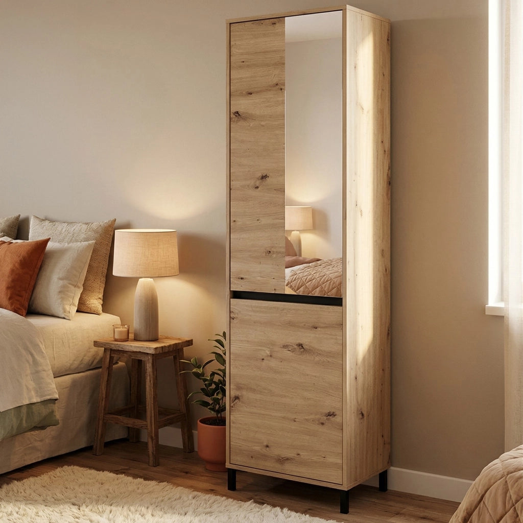 Armadio Camera da Letto Monta, Guardaroba 2 Ante Appendiabiti, 54.5x205.5h cm Marrone Rovere Nodi