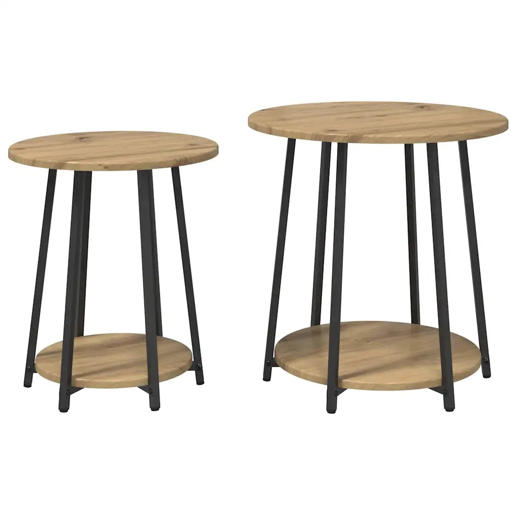 Set tavolini con lo scaffale 2 pcs Rovere Artigianale e Nero 869707