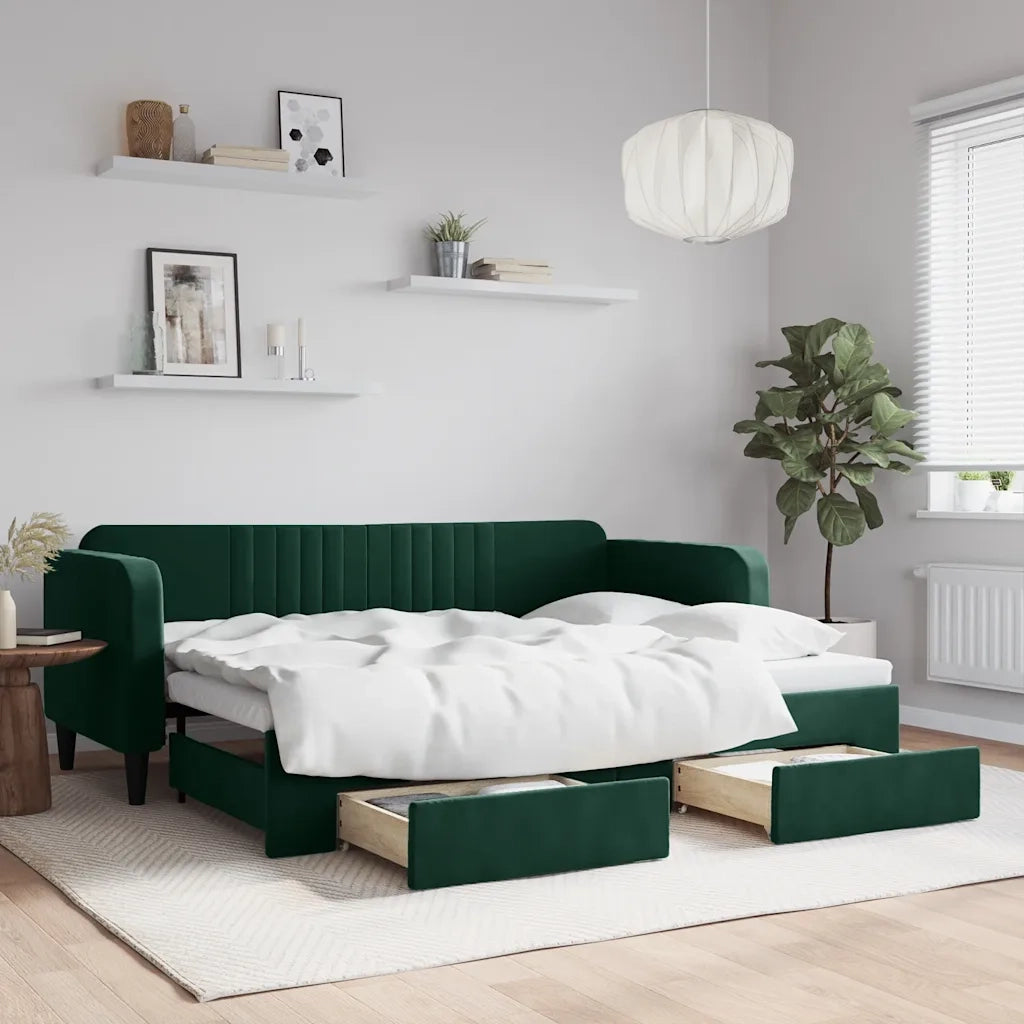 Divano Letto Estraibile Cassetti Verde Scuro 80x200cm Velluto