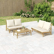 Set Salotto da Giardino 3pz con Cuscini Bianco Crema in BambÃ¹