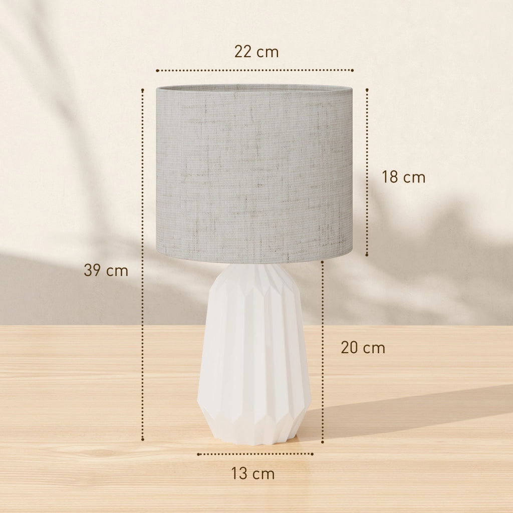 Lampada da Tavolo Stile Retro con Base Ceramica e Paralume Lino ¨C Minimal ¨C Bianco e Beige