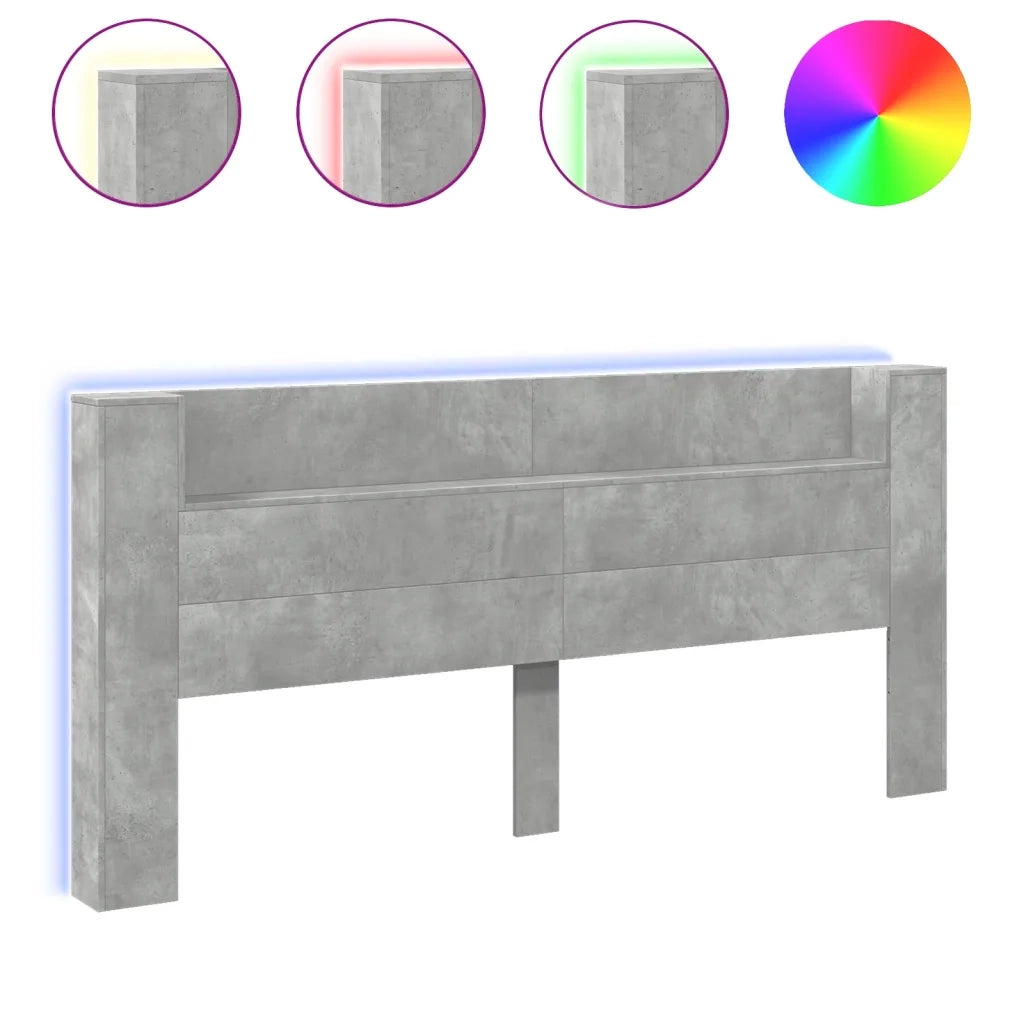 Testiera con Contenitore a LED Grigio Cemento 220x16,5x103,5 cm 839276