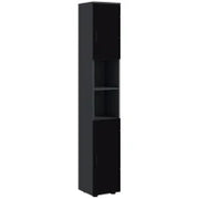 kleankin Colonna Bagno in Truciolato con 2 Ripiani Aperti e 2 Armadietti a 2 Livelli, 30x30x183 cm, Nero e Grigio