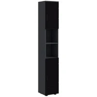 kleankin Colonna Bagno in Truciolato con 2 Ripiani Aperti e 2 Armadietti a 2 Livelli, 30x30x183 cm, Nero e Grigio