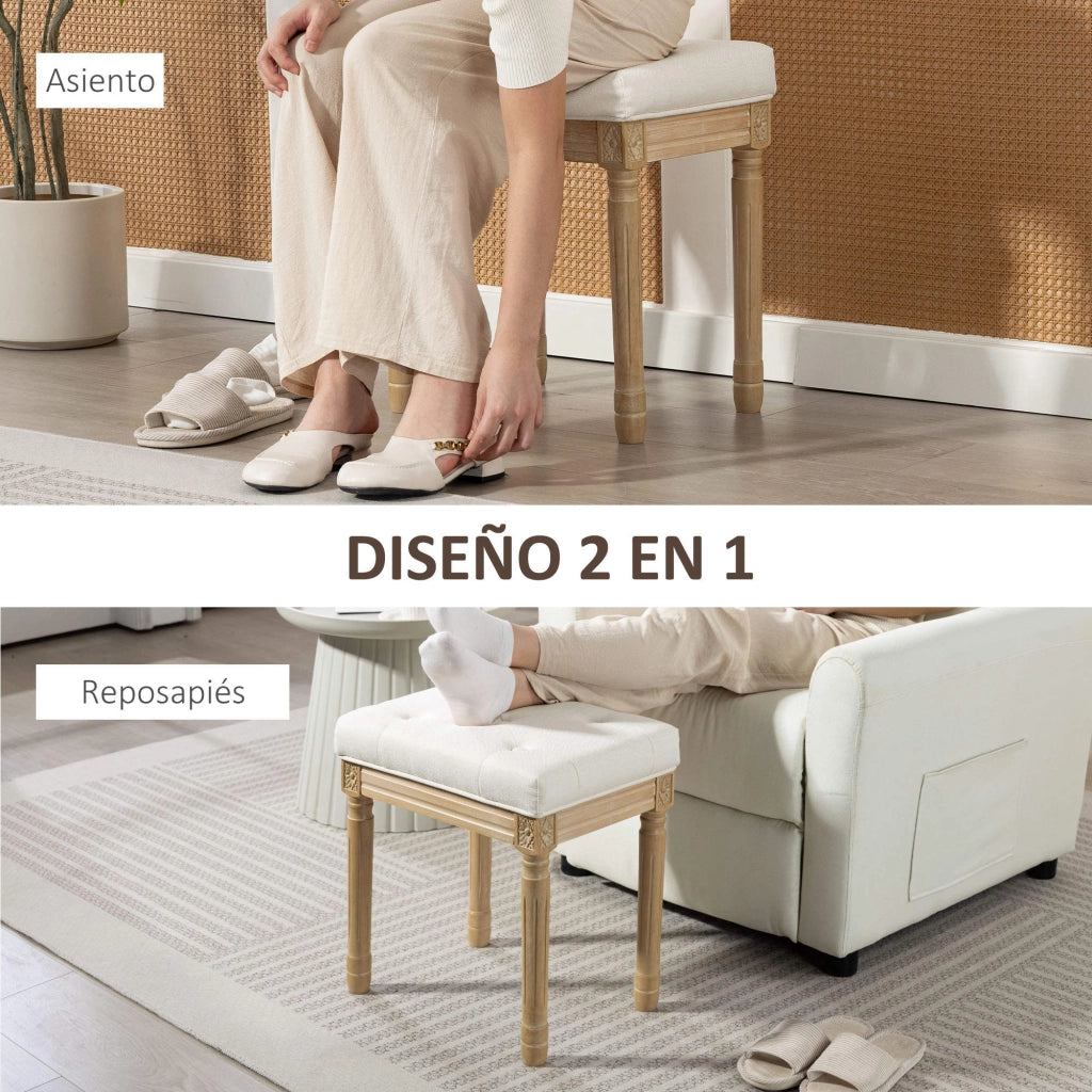 Pouf ¨C zephmum ¨C Beige, Lino Sint¨¦tico, Gambe in Legno