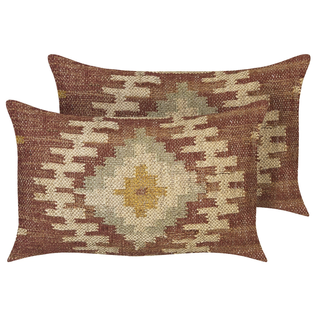 Set di 2 cuscini in iuta motivo geometrico 30 x 50 cm multicolore soggiorno camera da letto
