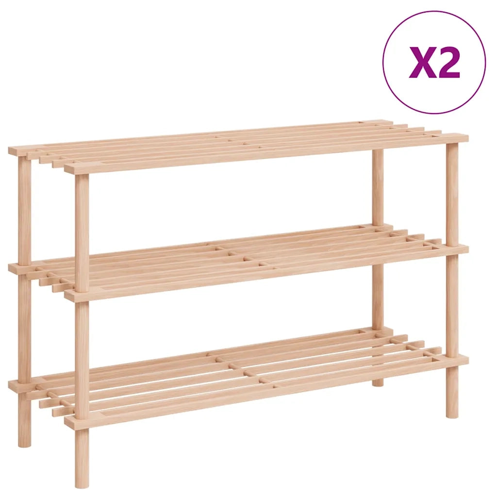 Scarpiere a 3 Livelli 2 pz-Set di 2 Scaffale per scarpe in Legno Massello di Abete