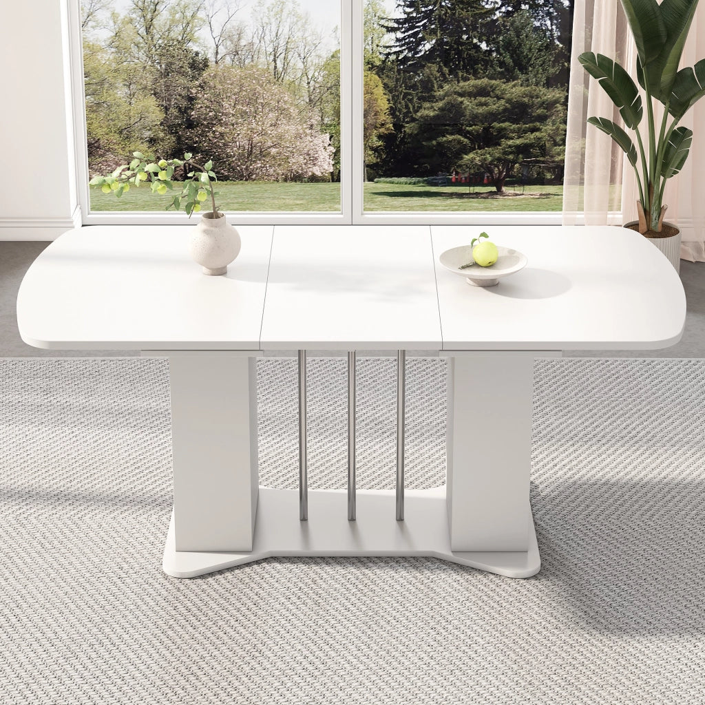 Tavolo da pranzo allungabile con 1 vano contenitore; stile classico; per sala da pranzo; bianco
