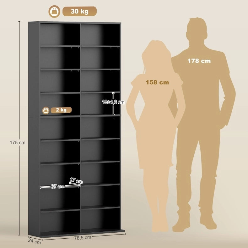 Scaffale per CD 78.5x24x175 cm con 14 ripiani regolabili in legno nero