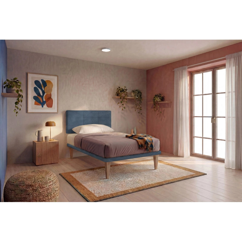 Letto imbottito Singolo 80x200 cm Square - Con rete,Microfibra,Blu