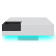 Tavolino da Salotto Quadrato con Box Contenitore Rimovibile e LED; Bianco e Nero; Lucido; in Pannello di Particelle; 72¡Á72¡Á30 cm