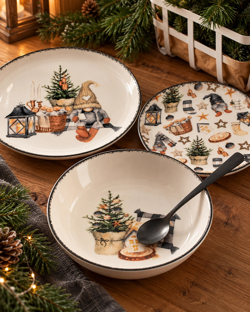 Servizio di Piatti da Tavola H&H Country Winter Stoneware Natale 18 Pezzi