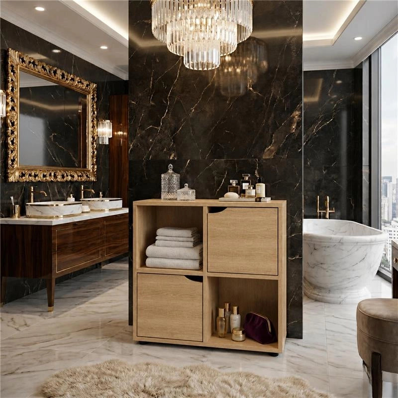 LIBRERIA IN MDF ROVERE CON QUATTRO RIPIANI E DUE ANTE MISURE: 60X30X63 CM
