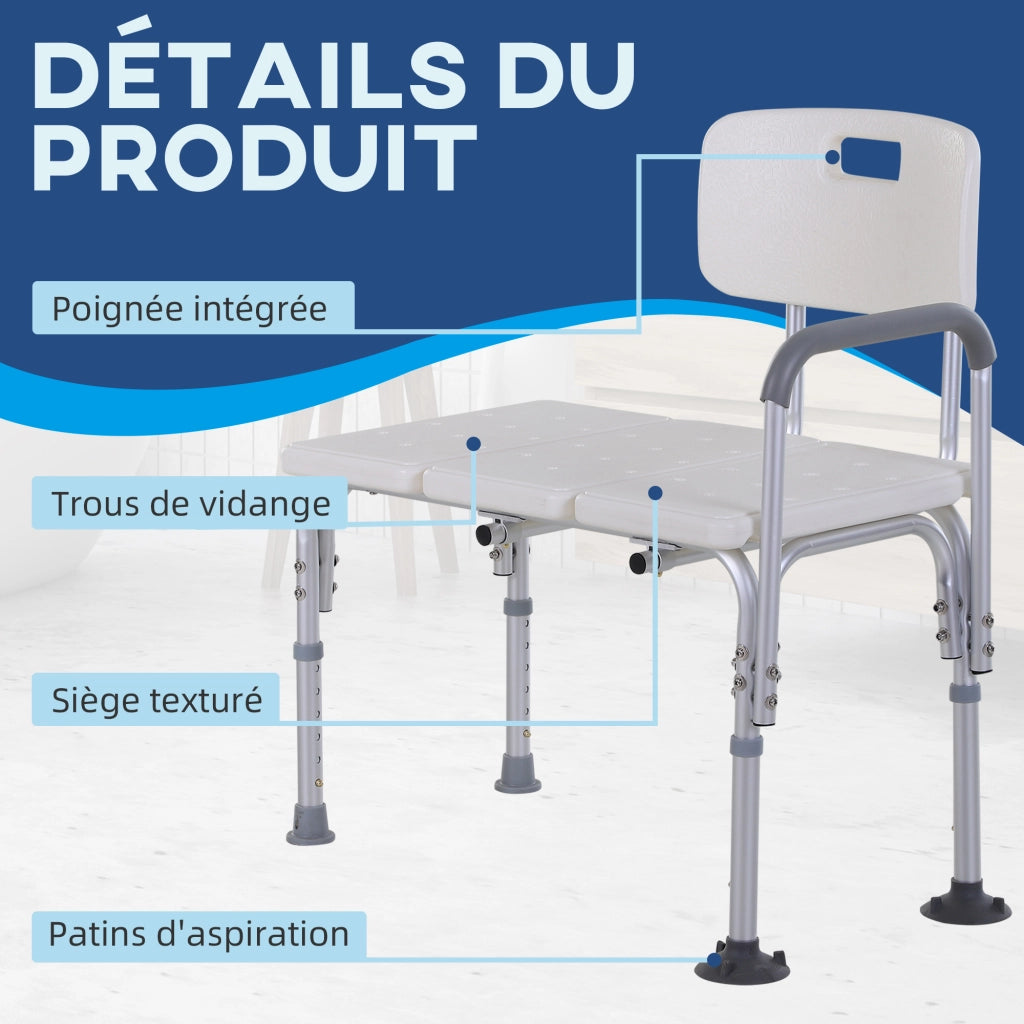 Sgabello doccia regolabile con schienale ¨C Xylo ¨C bianco 74x53x80-92cm