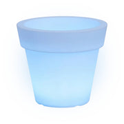 Vaso luminoso moderno di design Ø110 H95 in polimero resistente con LED blu per interno ed esterno - Made in Italy - Monacis