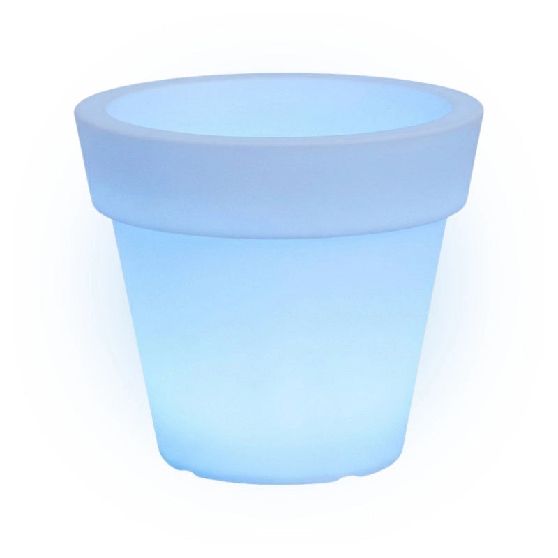Vaso luminoso moderno di design Ø110 H95 in polimero resistente con LED blu per interno ed esterno - Made in Italy - Monacis