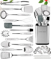 Set di accessori da cucina - Antiaderente - Resistente al calore - Set di spatole e cucchiai - Accessori da cucina (set da 32 pezzi in acciaio inossidabile)