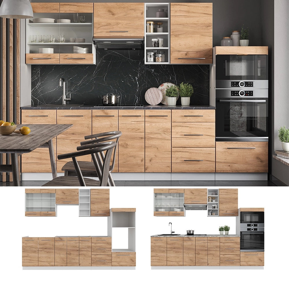 Cucina componibile Fame-Line Rovere dorato/Bianco 280 cm senza piano di lavoro Vicco