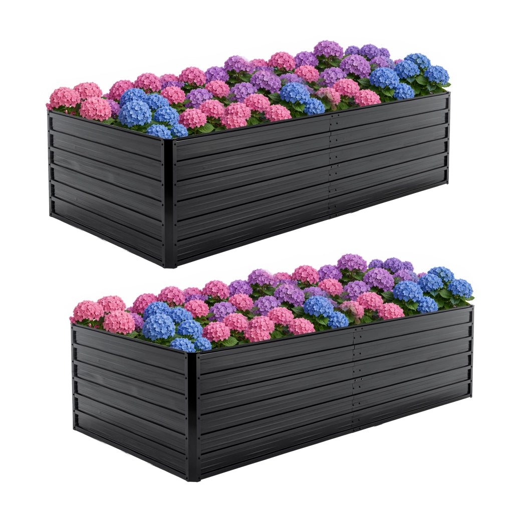 Set 2 Aiuole Rialzate in Metallo per Giardino ¨C MINIMAL ¨C 219x112x64 cm, Nero