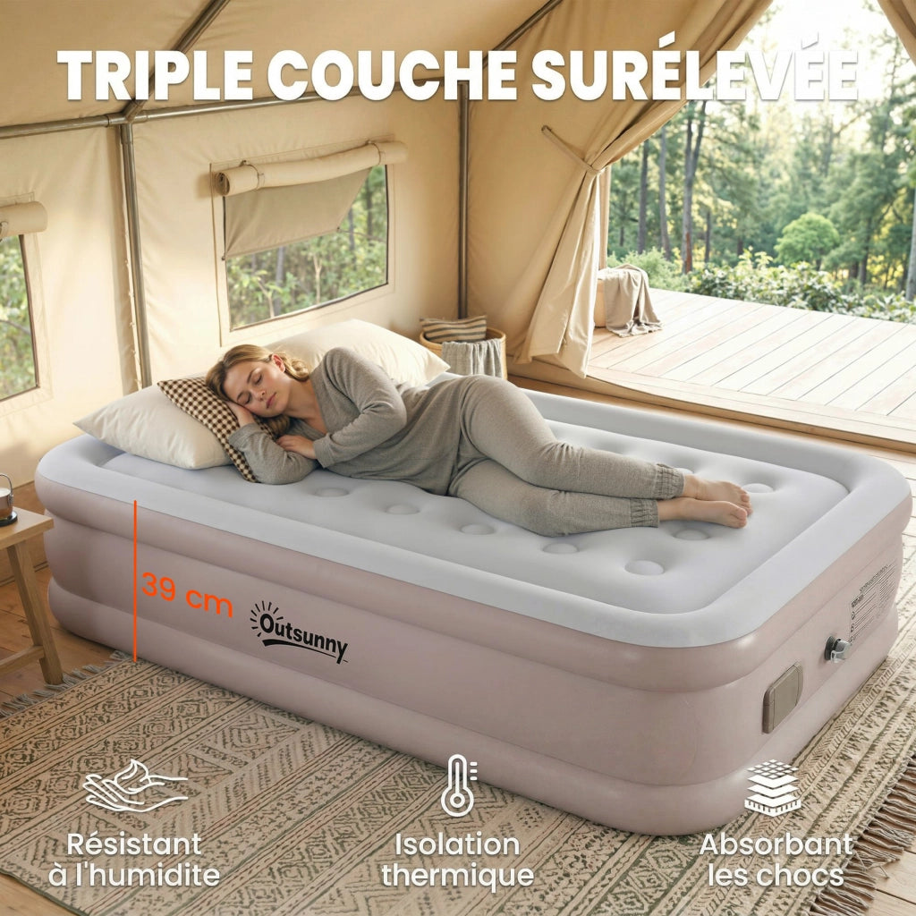 Materasso Gonfiabile con Pompe Elettrica Integrata ¨C Zephmum ¨C Kaki 190x97x39 cm