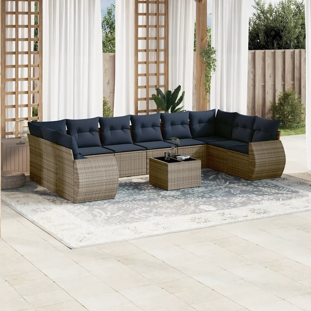 Set Divani da Giardino 11 pz con Cuscini Grigio in Polyrattan 3221880