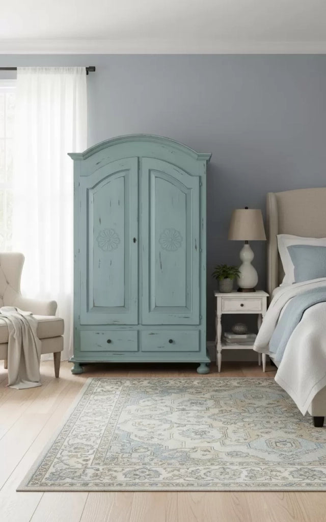 Armadio 2 porte shabby legno azzurro consumato 125x61x200 - Mobili 2G