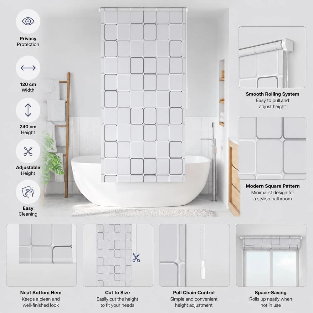 Shower Roller Blind 120x240 Cm Square Pattern
