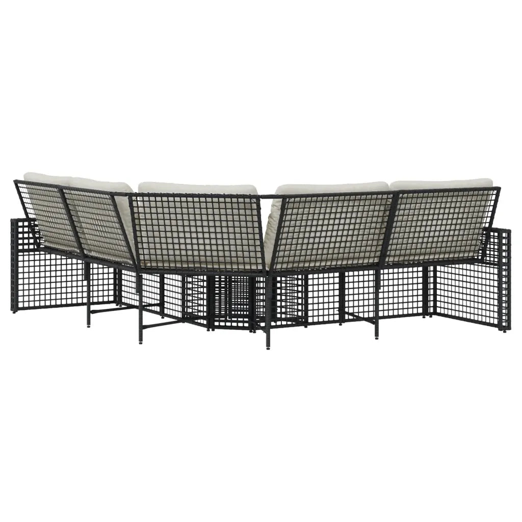 Divano da Giardino a L con Cuscini e Pouf Nero in Polyrattan 365892