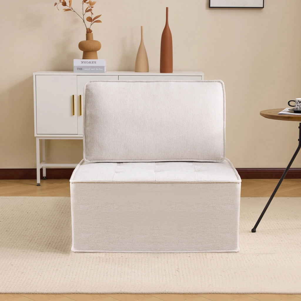 Sofa modulare compatto per piccoli spazi, rivestimento in lino, beige