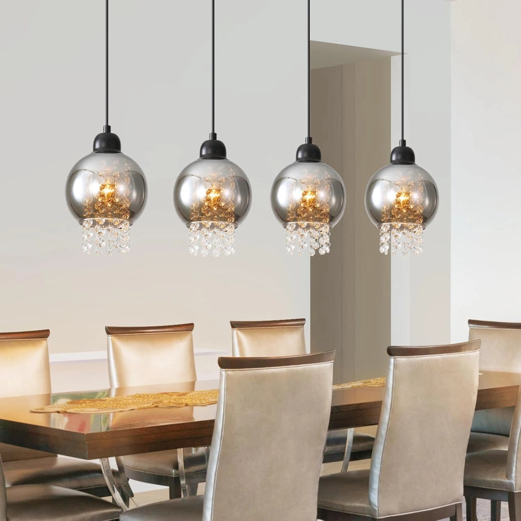 Lampada a sospensione ZMH per sala da pranzo 4 fiamme E27 cristallo Ruachgrau Lampada a sospensione per camera da letto