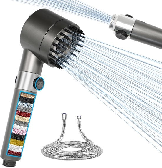 Douchekop con lingua filtrante 3+1 tipi di getto alta pressione douchekop per risparmio d'acqua protezione contro la calcificazione e il cloro acqua dura