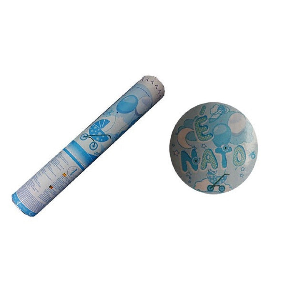 Trade Shop - 2pz Cannone Spara Coriandoli Nascita Bimbo Party è Nato Celesti 60cm Uso Interno -