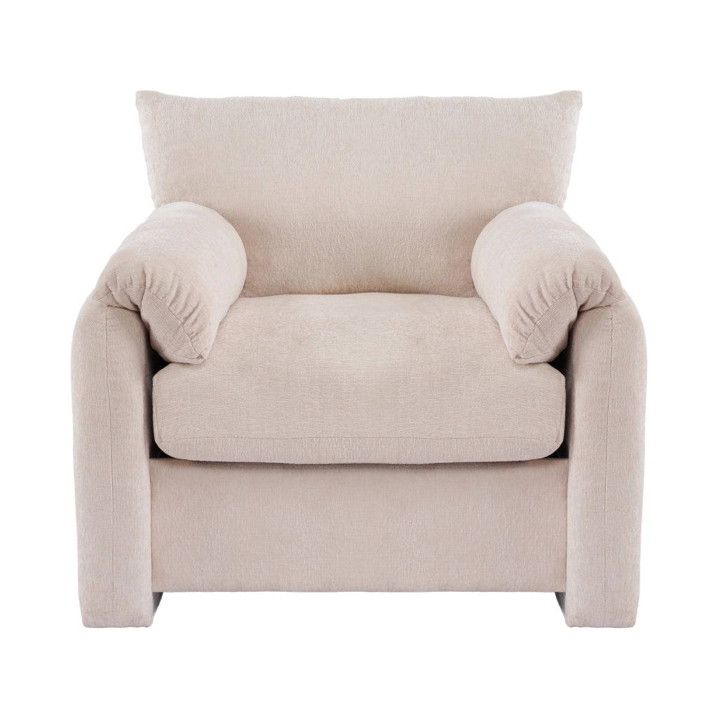 OKWISH Poltrona da Salotto, Seduta Ampia e Design Ergonomico con Cuscini Braccioli, Ciniglia, Beige
