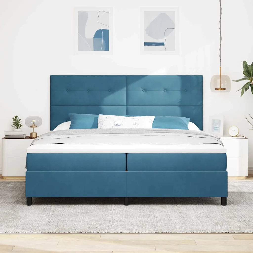 Letto a Sorgente LED Blu Scuro 200 x 200 cm Velluto 3343338