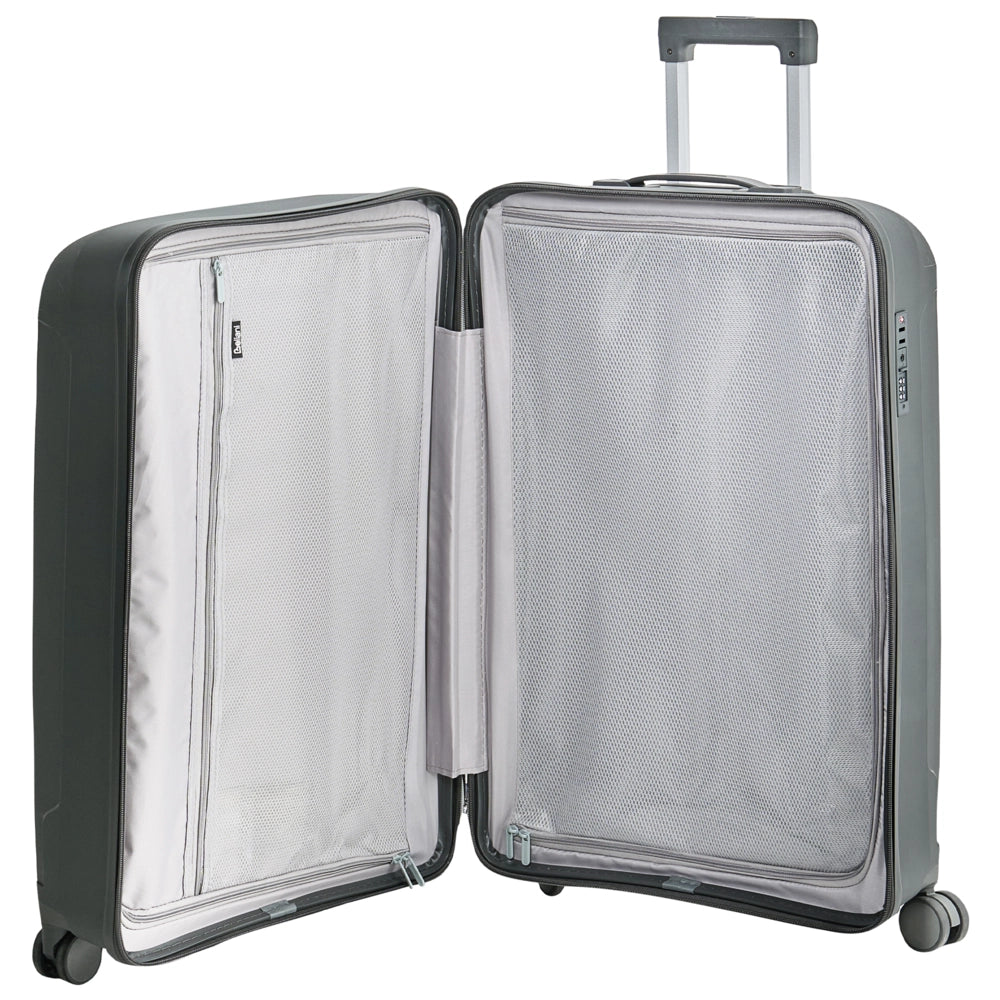 Valigia rigida Grigio scuro Materiale sintetico Lucchetto TSA in ferro Ruote silenziose Cerniera antifurto 37 x 20 x 53 cm Moderna