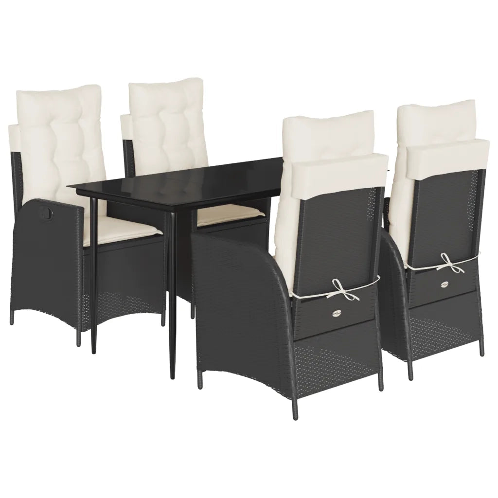 Set da Pranzo da Giardino 5 pz Nero con Cuscini in Polyrattan 3213157