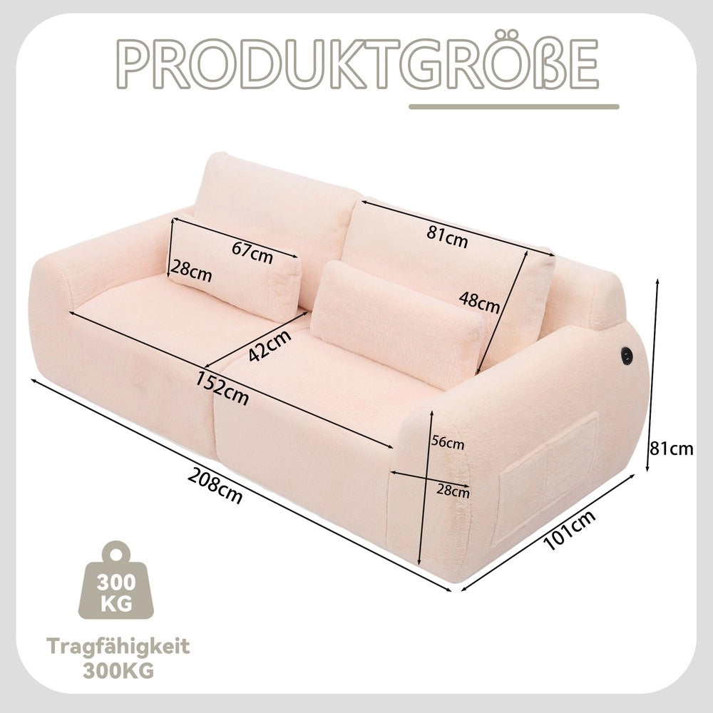 Divano 2 Posti in Pelliccia Sintetica ¨C Xylo ¨C Rosa, con USB, Morbido