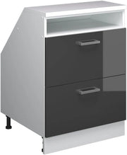 Mobile sottotetto Rion, Antracite lucido, 60 x 81.6 cm con 2 cassetti, carcassa 60 cm profondità, adatto per il salvaspazio sotto tetti spioventi