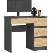 Scrivania per computer AKORD A7 Grigio Grafite 90 cm 4 cassetti inserto frontale Quercia Artigiana 90x50x77 cm Modello a destra