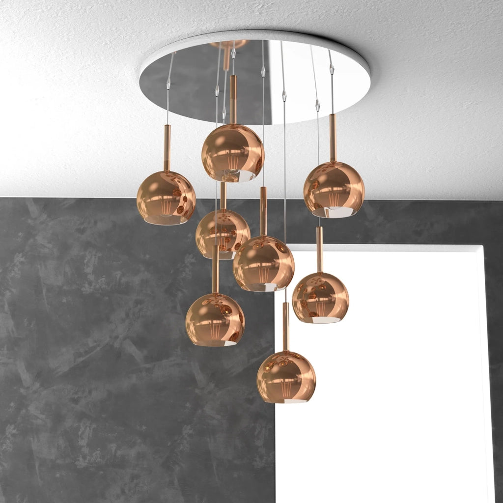Lampadario Contemporaneo Future Metallo Cromo Vetro Rame 8 Luci E27