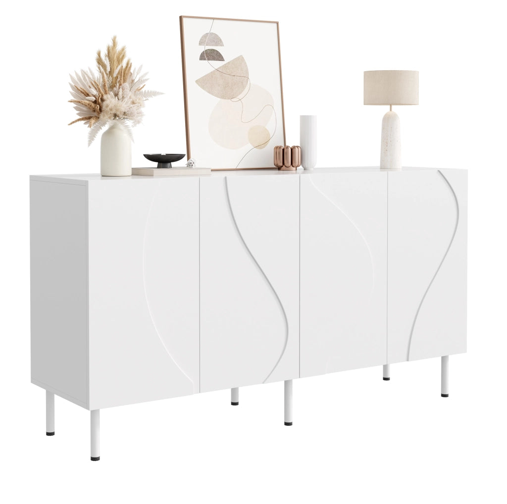 Credenza bassa 140x40x77，5 cm in PB e MDF bianca con ante 3D